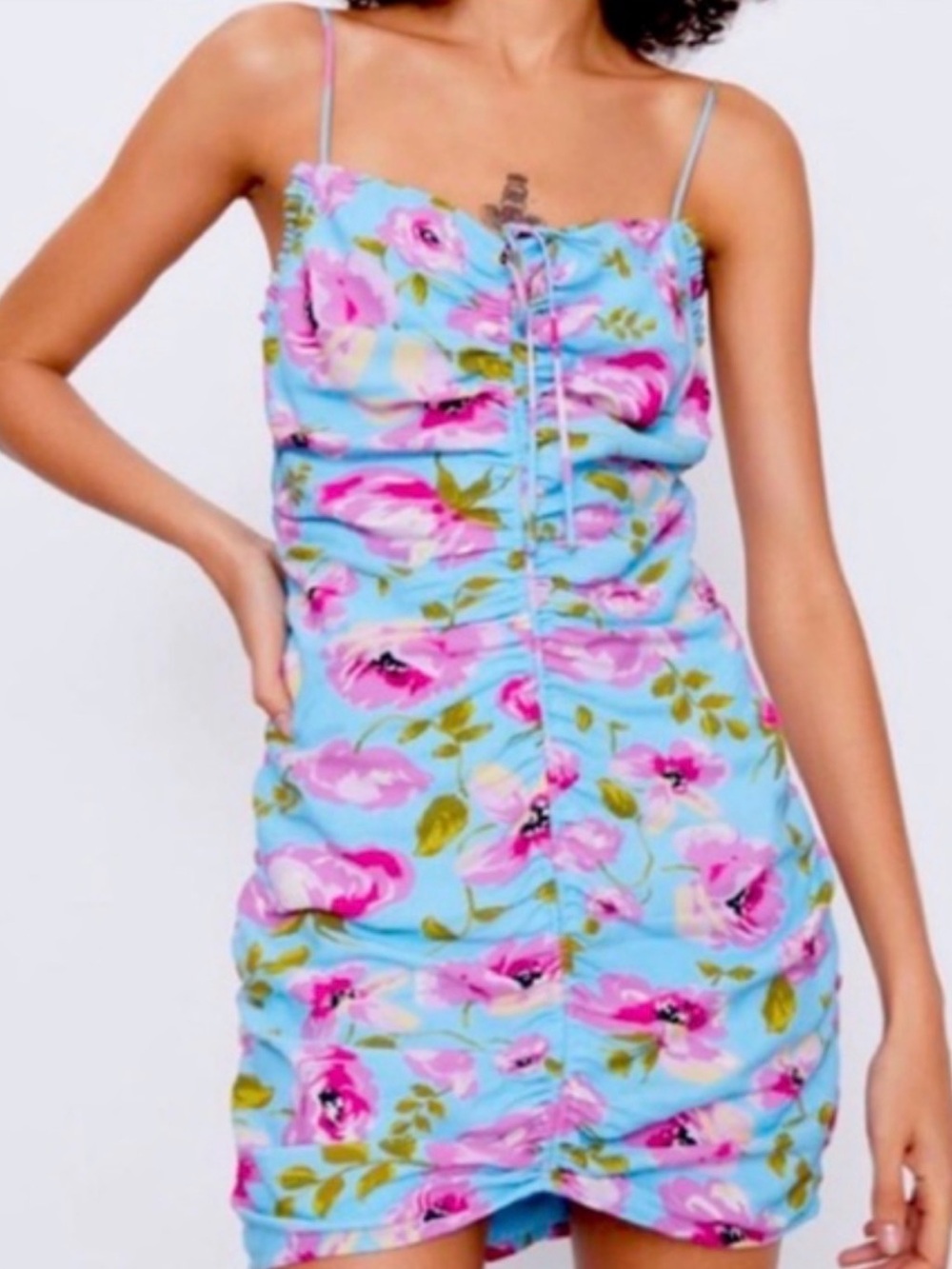 Zara Draped Ruched Floral Mini Dress Size XS